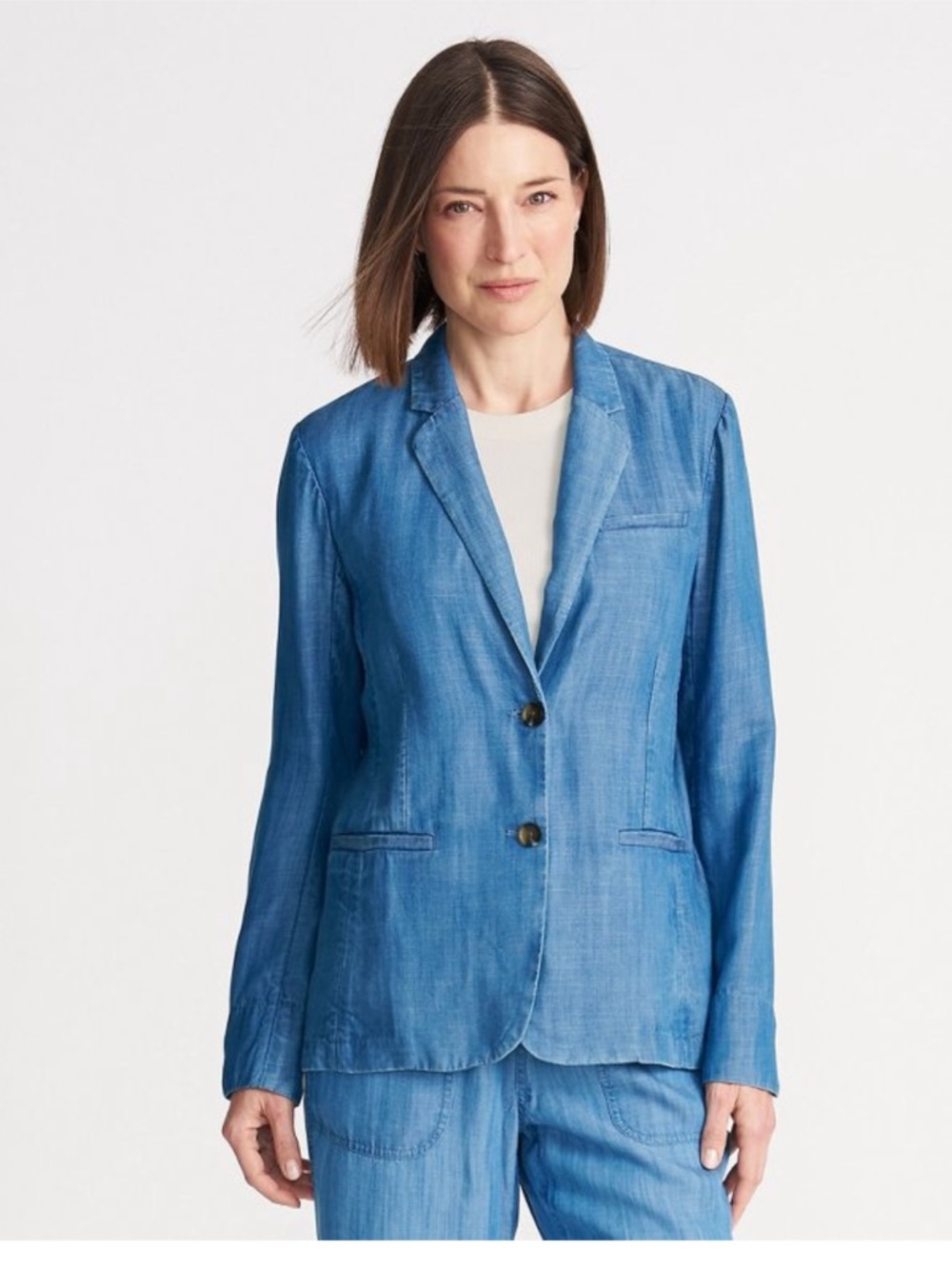 Lands End Womens 2X Blue Tencel Lyocell Chambray Blazer Jacket NWT 20W-22W